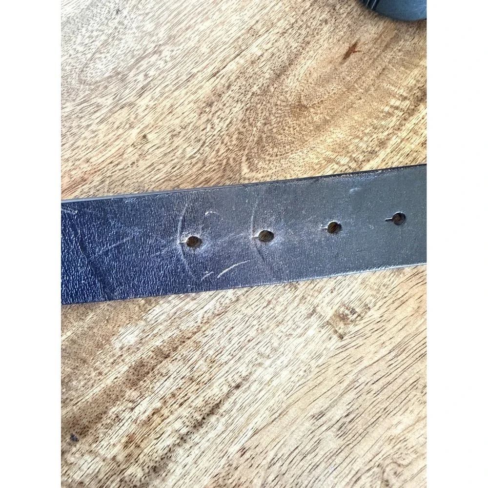 Guess Leather Belt Men XL Black Silver G Logo Buckle Leather